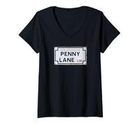 Mujer City of Liverpool Penny Lane L18 Street Sign Envejecido Camiseta Cuello V