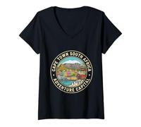Mujer Ciudad del Cabo Sudáfrica Round Travel Souvenir Turista Regalo Camiseta Cuello V