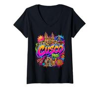 Mujer Ciudad del Cusco - Recuerdo del Perú Camiseta Cuello V