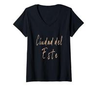 Mujer Ciudad del Este Paraguay Diseño Vintage Elegante Camiseta Cuello V