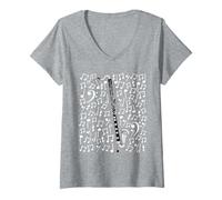 Mujer Clarinete bajo Notas Musicales Profesor de Viento Madera Camiseta Cuello V