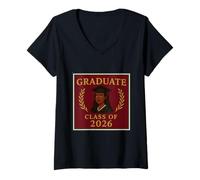 Mujer Clase de posgrado de Retrato de Laurel Granate Regal 2026 Camiseta Cuello V