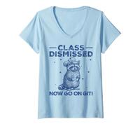 Mujer Clase desestimada Ahora Go On Git Funny Raccoon Last Day School Camiseta Cuello V