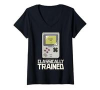 Mujer Clásicamente entrenado Retro 90s Funny Old School Gamer Camiseta Cuello V