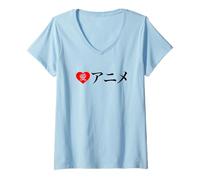 Mujer Clásico Anime Gifts I Love Anime in Japanese Ladies Camiseta Cuello V