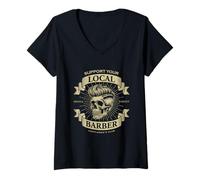 Mujer Clásico Apoya Tu Barbería Local Old School Vintage Camiseta Cuello V