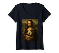 Mujer Clásico Mona Lisa con Arte de Retrato Panda Camiseta Cuello V