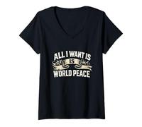 Mujer Clásico Vintage All I Want Is World Peace Motivational Love Camiseta Cuello V