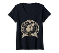 Mujer Clásico Vintage Keep Calm & Make Coffee Barista Peace Camiseta Cuello V
