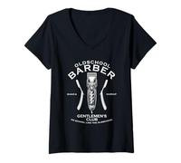 Mujer Clásico Vintage Vieja Escuela Peluquero Elegante Cultura Barbería Camiseta Cuello V