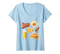 Mujer Classic Breakfast Foods Bacon Eggs Pancakes Retro Camiseta Cuello V