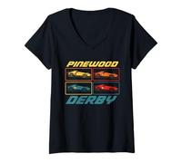 Mujer Classic Pinewood Derby Pop Art Cub Scouts Retro Race Cars Camiseta Cuello V