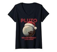 Mujer Classic Pluto Never Forget Retro Santa Hat Christmas Science Camiseta Cuello V
