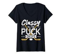 Mujer Classy Till The Puck Drops - fanático del Hockey sobre Hielo Camiseta Cuello V