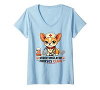 Mujer Club de Enfermeras sobreestimuladas Divertido Turno de Noche Chihuahua Camiseta Cuello V