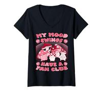 Mujer Club de Fans de Mood Swings para Mujer - Diseño de Hongo Kawaii Camiseta Cuello V