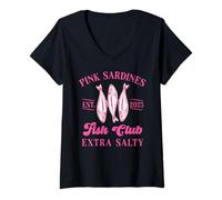 Mujer Club de la Sardina Rosa Conservas de pescado Sardinas en Camiseta Cuello V