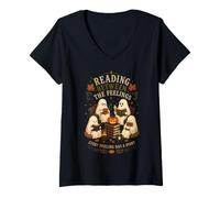 Mujer Club de Lectura Fantasma Halloween Libros Emociones Vintage Camiseta Cuello V