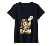 Mujer Club Local Kissaten Sociedad de la Suerte Café Japonés Arte Camiseta Cuello V