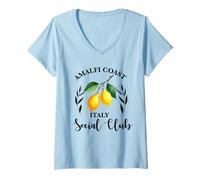Mujer Club Social de la Costa Amalfi Italia Recuerdo Limón Vacaciones Camiseta Cuello V