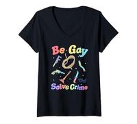 Mujer Clue Be Gay Solve Crime Colorful Weapons Distressed Style Camiseta Cuello V