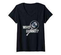 Mujer Clue Who Dunnit? Searching Clues Distressed Style Art Camiseta Cuello V