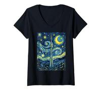 Mujer CN Tower Toronto Canadá Noche Estrellada Historia del Arte Presente Camiseta Cuello V