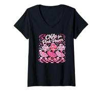 Mujer CNAS Pink Power concientización sobre el cáncer de Mama Retro Poodle Dance Camiseta Cuello V