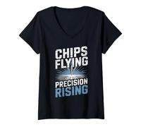 Mujer CNC Machining Chip Action Graphic Camiseta Cuello V