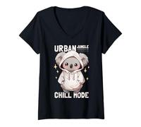 Mujer Coala. Urban Jungle, modo frío. Camiseta Cuello V