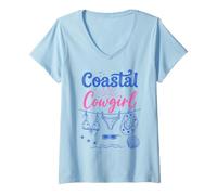 Mujer Coastal Cowgirl Bachelorette Summer Cowboy Hat Blue Beach Camiseta Cuello V