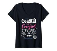 Mujer Coastal Cowgirl Summer Bachelorette Cowboy Hat Beach Blue Camiseta Cuello V