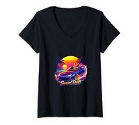 Mujer Coastal Fox Night Drive Retro Atardecer Camiseta Cuello V