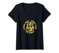 Mujer Cobra Kai Golpea el primer logo de cobra Camiseta Cuello V
