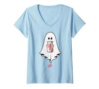 Mujer Coca-Cola Halloween Diet Coke Ghost Holding Can of Diet Coke Camiseta Cuello V
