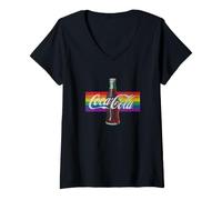 Mujer Coca-Cola Pride Rainbow Big Chest Distressed Classic Logo Camiseta Cuello V