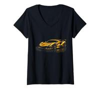 Mujer Coche exótico Amarillo de Carreras, Turbo Race Kids Boys Mens Camiseta Cuello V