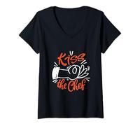 Mujer Cocina Divertida Kiss The Chef, Entusiasta de la Cocina, Amante de la Cocina Camiseta Cuello V