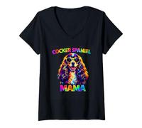 Mujer Cocker Spaniel Dog Mama Pop Art Cool Dog Mom Gafas de Sol Camiseta Cuello V