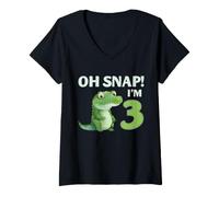 Mujer Cocodrilo 3er cumpleaños Reptil Fiesta Humor niños Oh Snap Camiseta Cuello V