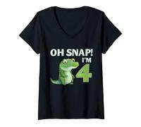 Mujer Cocodrilo 4º cumpleaños Reptil Fiesta Humor niños Oh Snap Camiseta Cuello V