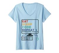 Mujer Codificador - Eat Sleep Code Repeat Programming Coding G unny Camiseta Cuello V