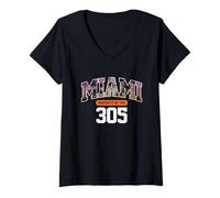 Mujer Código de área 305 Miami Vibes Diseño gráfico de Playa de Estilo Urbano Camiseta Cuello V