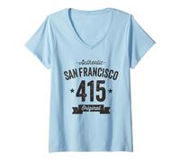 Mujer Código de área 415 San Francisco Envejecido auténtico Camiseta Cuello V