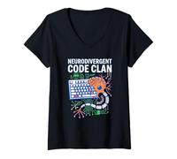 Mujer Código neurodivergente Codificación de Clanes Aut Brain Computer Interface Camiseta Cuello V