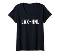 Mujer Códigos de Aeropuerto LAX a HNL Ruta de Vuelo de LA Hawái Camiseta Cuello V