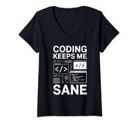 Mujer Coding Keeps Me Sane Coder Vintage Coding Geeks para Hombres Camiseta Cuello V