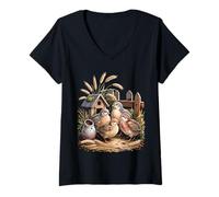 Mujer Codorniz Regalo Cría Hobby Patio Codornices Camiseta Cuello V