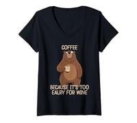 Mujer Coffee Because It's Too Early For Wine Camiseta Cuello V