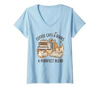 Mujer Coffee Cats & Books Una Mezcla Camiseta Cuello V